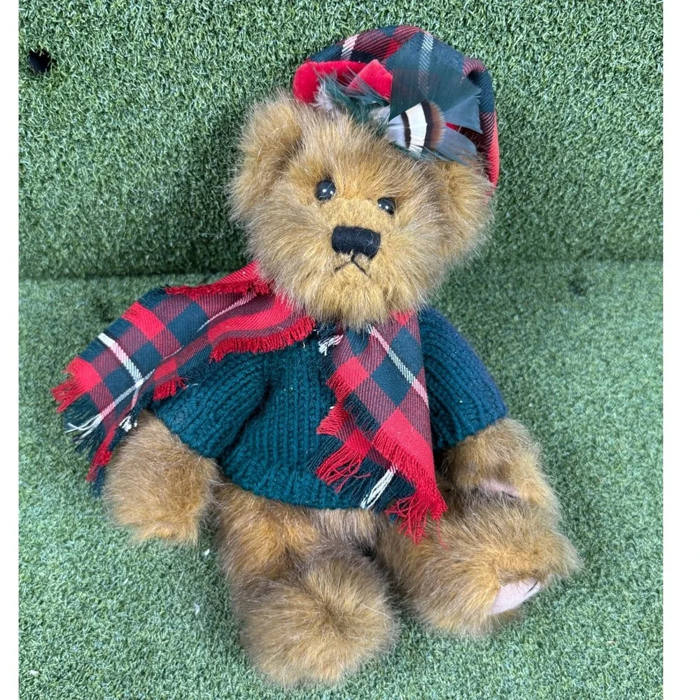Vintage Ronnie Hek Scotland Teddy Bear Plush Tartan Hat Scarf Sweater 12in‎